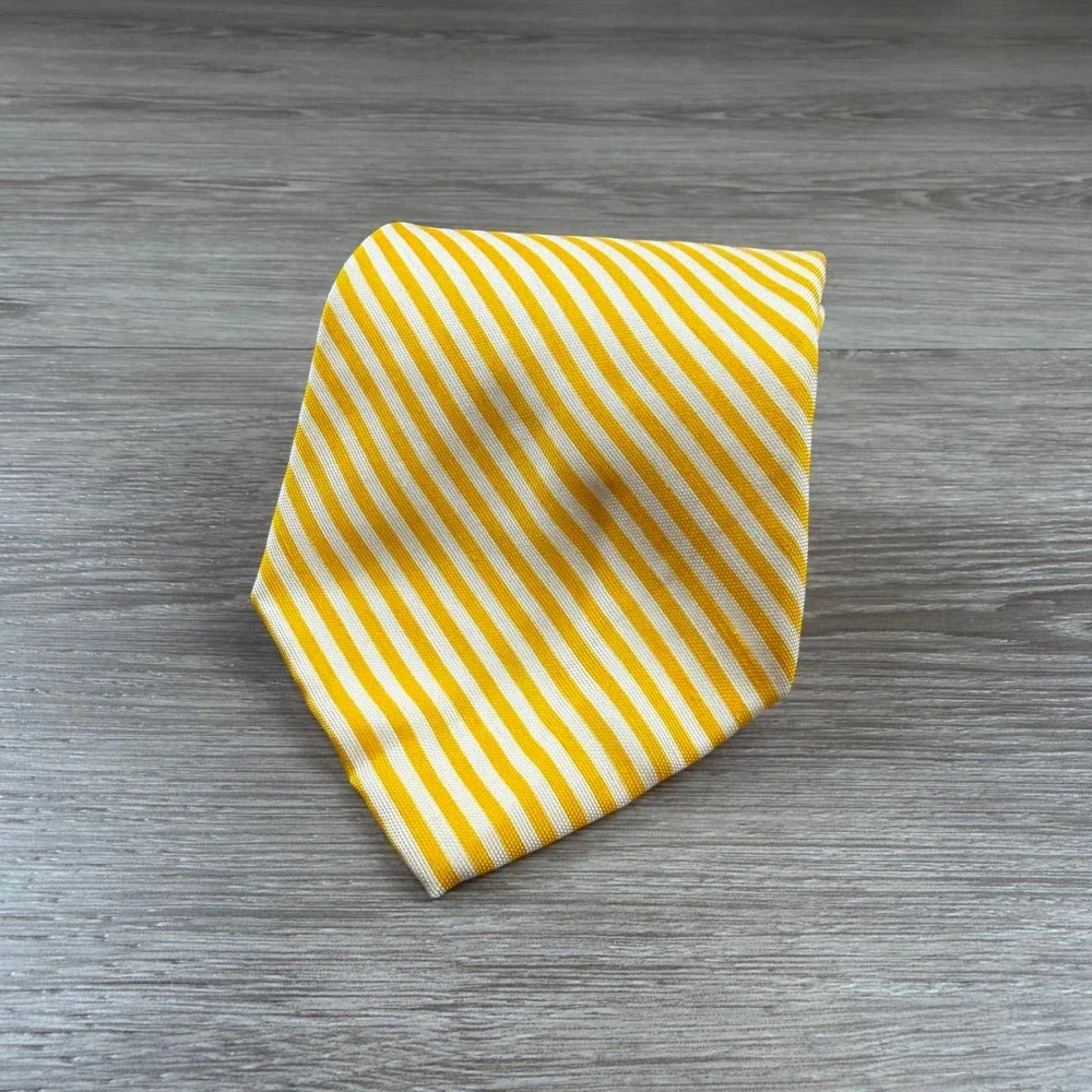 Polo Ralph Lauren Men Tie Silk Striped Yellow White One Size